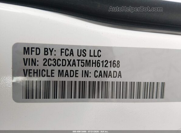 2C3CDXAT5MH612168 2021 DODGE CHARGER White Вид підкапотного простору