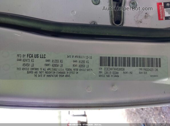 2C3CDXATXHH530930 2017 DODGE CHARGER Серебряный Вид подкапотного пространства