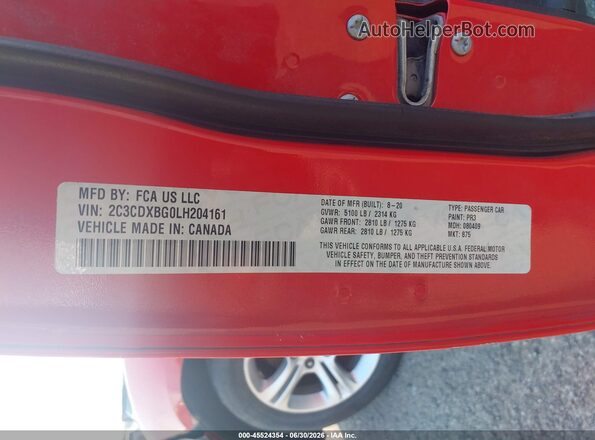 2C3CDXBG0LH204161 2020 DODGE CHARGER Красный Вид подкапотного пространства