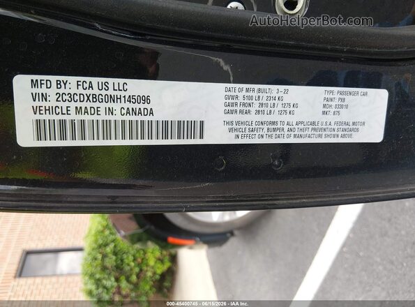 2C3CDXBG0NH145096 2022 DODGE CHARGER Black Շարժիչի բաժամունքի տեսք
