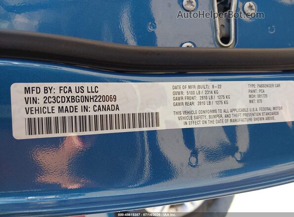 2C3CDXBG0NH220069 2022 DODGE CHARGER Синий Вид подкапотного пространства