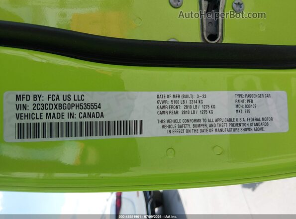 2C3CDXBG0PH535554 2023 DODGE CHARGER Green ძრავის განყოფილების ხედი
