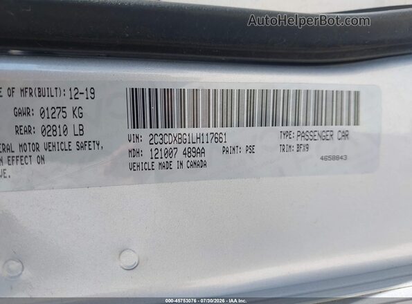 2C3CDXBG1LH117661 2020 DODGE CHARGER Silver Вид підкапотного простору