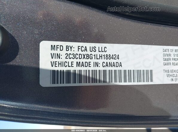 2C3CDXBG1LH188424 2020 DODGE CHARGER Gray Շարժիչի բաժամունքի տեսք