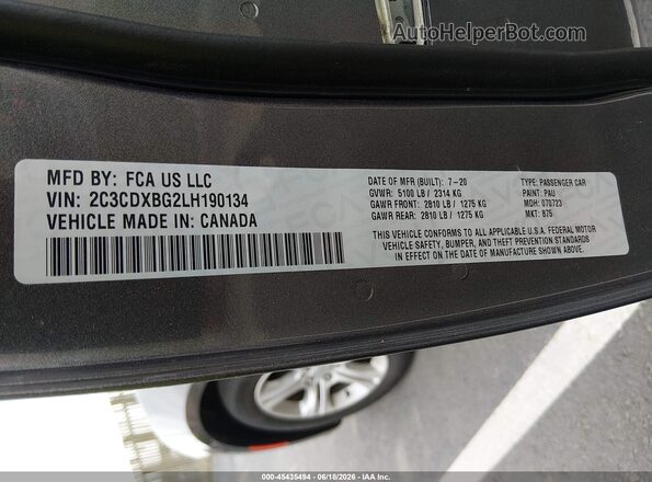 2C3CDXBG2LH190134 2020 DODGE CHARGER Серый Вид подкапотного пространства
