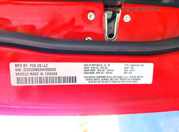 2C3CDXBG2NH250240 2022 DODGE CHARGER Red Շարժիչի բաժամունքի տեսք