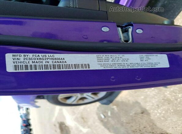 2C3CDXBG2PH680644 2023 DODGE CHARGER Purple Vista de la etiqueta del VIN
