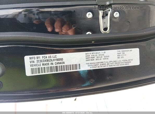 2C3CDXBG3LH190093 2020 DODGE CHARGER Black Widok komory silnika