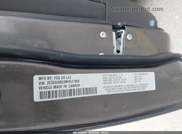 2C3CDXBG3MH577969 2021 DODGE CHARGER Gray Vista del compartimento del motor
