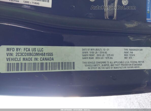 2C3CDXBG3MH681555 2021 DODGE CHARGER Black Вид підкапотного простору