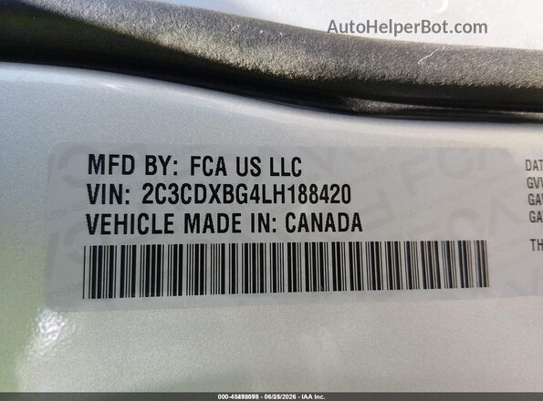 2C3CDXBG4LH188420 2020 DODGE CHARGER Серый Вид подкапотного пространства