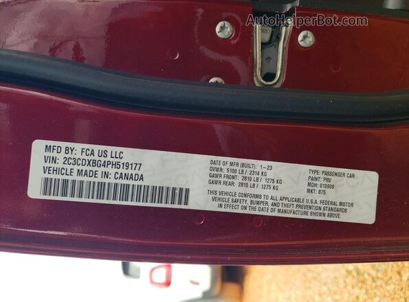 2C3CDXBG4PH519177 2023 DODGE CHARGER Бордовый Вид подкапотного пространства