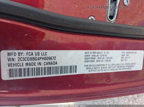 2C3CDXBG4PH609672 2023 DODGE CHARGER Burgundy Vista del compartimento del motor
