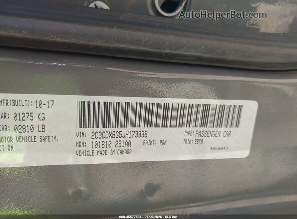2C3CDXBG5JH173938 2018 DODGE CHARGER Gray ძრავის განყოფილების ხედი