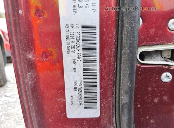 2C3CDXBG5JH186446 2018 DODGE CHARGER Red VIN կոդի պիտակի տեսք