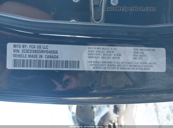 2C3CDXBG5MH540356 2021 DODGE CHARGER Black Engine compartment view