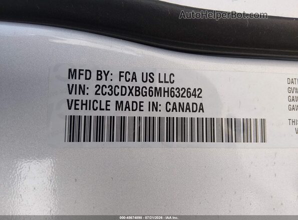 2C3CDXBG6MH632642 2021 DODGE CHARGER Silver Engine compartment view