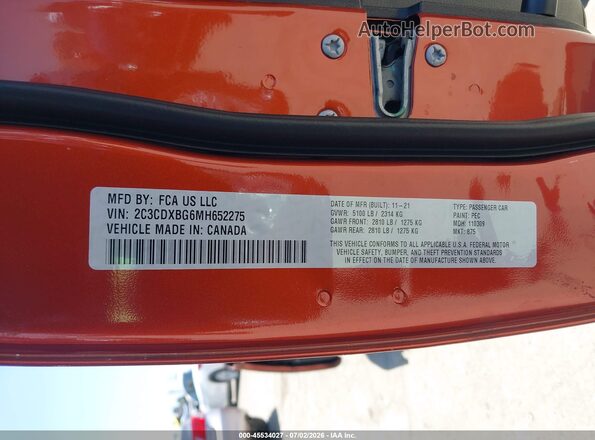 2C3CDXBG6MH652275 2021 DODGE CHARGER Orange Engine compartment view