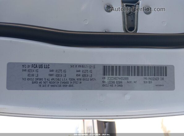 2C3CDXBG7HH552899 2017 DODGE CHARGER White Вид підкапотного простору