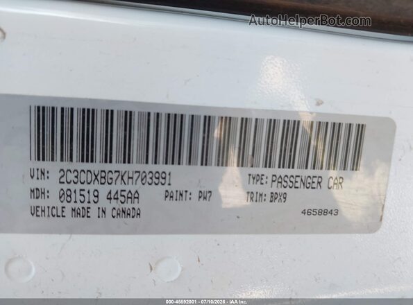 2C3CDXBG7KH703991 2019 DODGE CHARGER White Widok komory silnika
