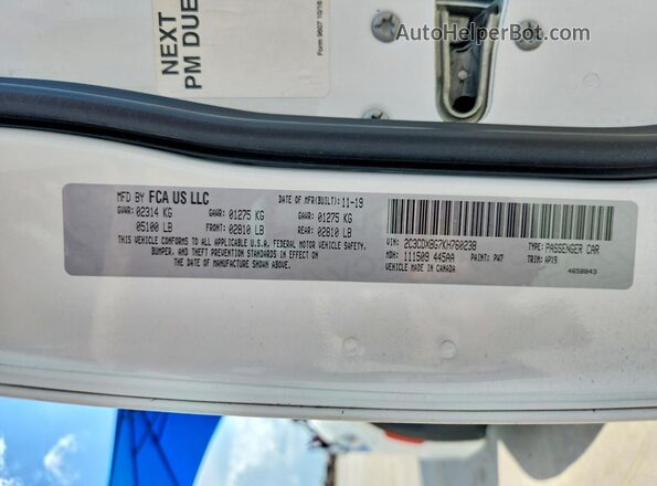 2C3CDXBG7KH760238 2019 DODGE CHARGER Белый Вид наклейки с VIN-кодом
