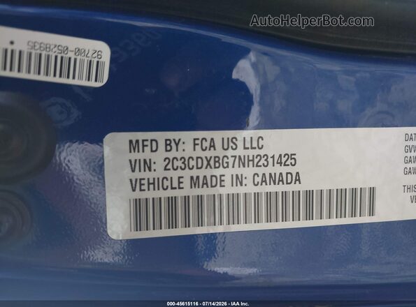 2C3CDXBG7NH231425 2022 DODGE CHARGER Blue Vista del compartimento del motor