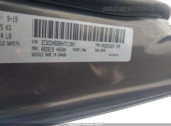 2C3CDXBG8KH711341 2019 DODGE CHARGER Серый Вид подкапотного пространства