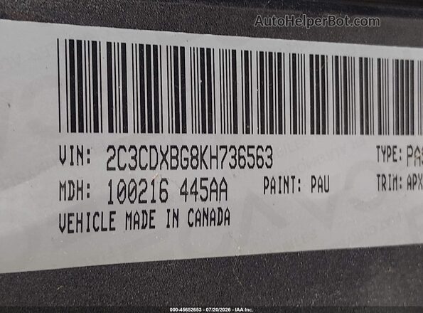 2C3CDXBG8KH736563 2019 DODGE CHARGER Gray Vista del compartimento del motor