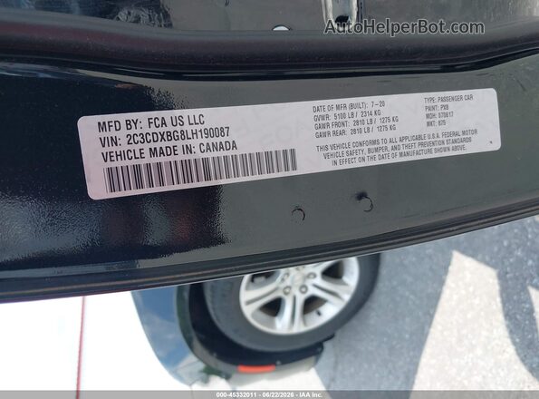 2C3CDXBG8LH190087 2020 DODGE CHARGER Black Вид підкапотного простору