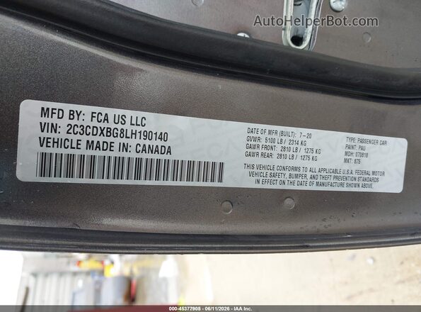 2C3CDXBG8LH190140 2020 DODGE CHARGER Gray Շարժիչի բաժամունքի տեսք