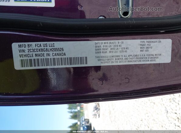 2C3CDXBG8LH205526 2020 DODGE CHARGER Purple Widok komory silnika