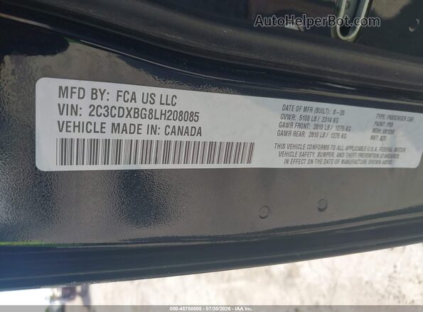 2C3CDXBG8LH208085 2020 DODGE CHARGER Black Vista del compartimento del motor