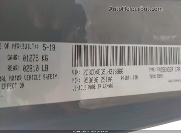 2C3CDXBG9JH318866 2018 DODGE CHARGER Gray Vista del compartimento del motor