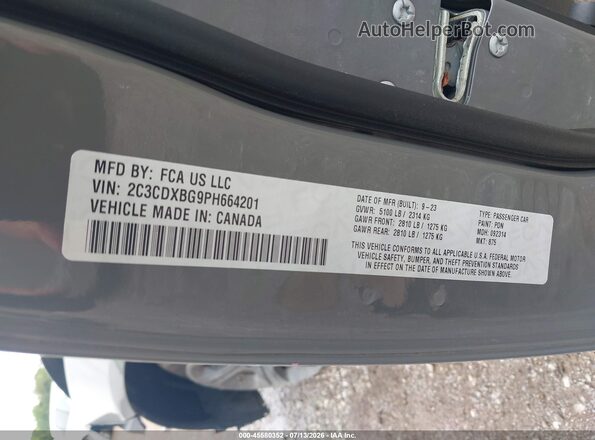 2C3CDXBG9PH664201 2023 DODGE CHARGER Gray Vista del compartimento del motor