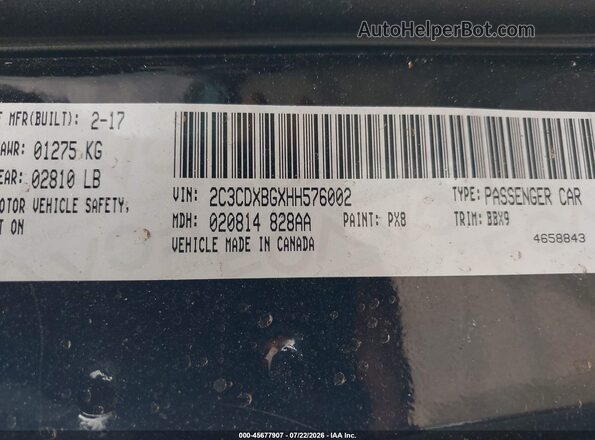 2C3CDXBGXHH576002 2017 DODGE CHARGER Black Engine compartment view