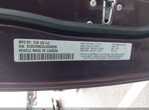 2C3CDXBGXLH248295 2020 DODGE CHARGER Фиолетовый Вид подкапотного пространства