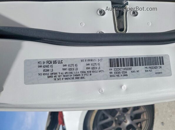 2C3CDXCT1HH565997 2017 DODGE CHARGER Белый Вид наклейки с VIN-кодом