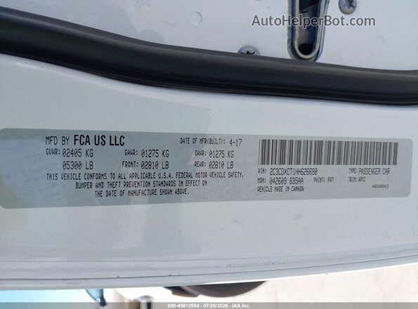 2C3CDXCT1HH626698 2017 DODGE CHARGER White Вид підкапотного простору