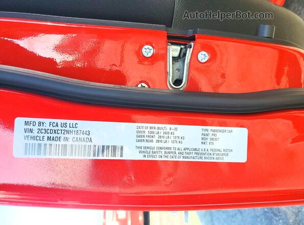 2C3CDXCT2NH187443 2022 DODGE CHARGER Red Widok komory silnika