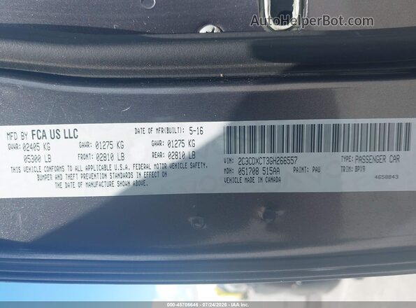 2C3CDXCT3GH266557 2016 DODGE CHARGER Серый Вид подкапотного пространства