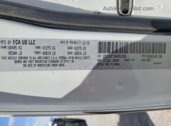2C3CDXCT3HH551356 2017 DODGE CHARGER Белый Вид наклейки с VIN-кодом