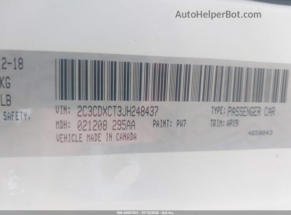 2C3CDXCT3JH248437 2018 DODGE CHARGER Белый Вид подкапотного пространства