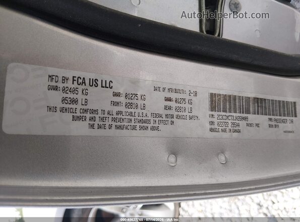 2C3CDXCT3JH260409 2018 DODGE CHARGER Silver Vista del compartimento del motor