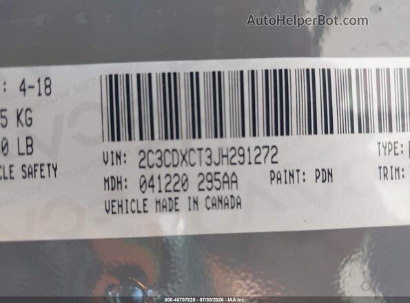 2C3CDXCT3JH291272 2018 DODGE CHARGER Gray ძრავის განყოფილების ხედი