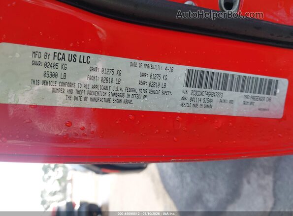 2C3CDXCT4GH247273 2016 DODGE CHARGER Red Vista del compartimento del motor