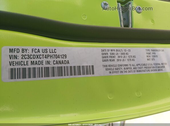 2C3CDXCT4PH704129 2023 DODGE CHARGER Green Vista del compartimento del motor