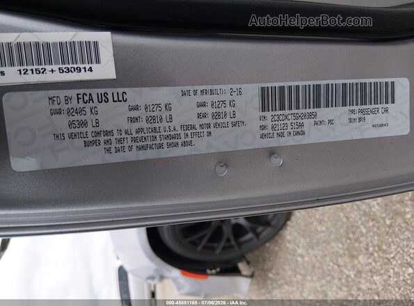 2C3CDXCT5GH203850 2016 DODGE CHARGER Silver Widok komory silnika