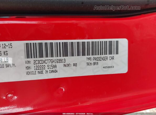 2C3CDXCT7GH169913 2016 DODGE CHARGER Red Շարժիչի բաժամունքի տեսք