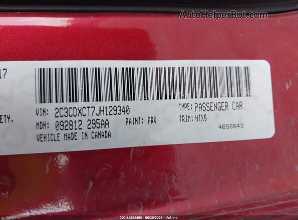 2C3CDXCT7JH129340 2018 DODGE CHARGER Темно-бордовый Вид подкапотного пространства