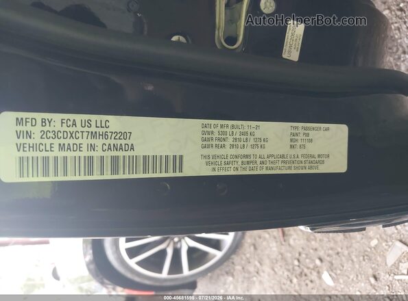 2C3CDXCT7MH672207 2021 DODGE CHARGER Black Вид підкапотного простору